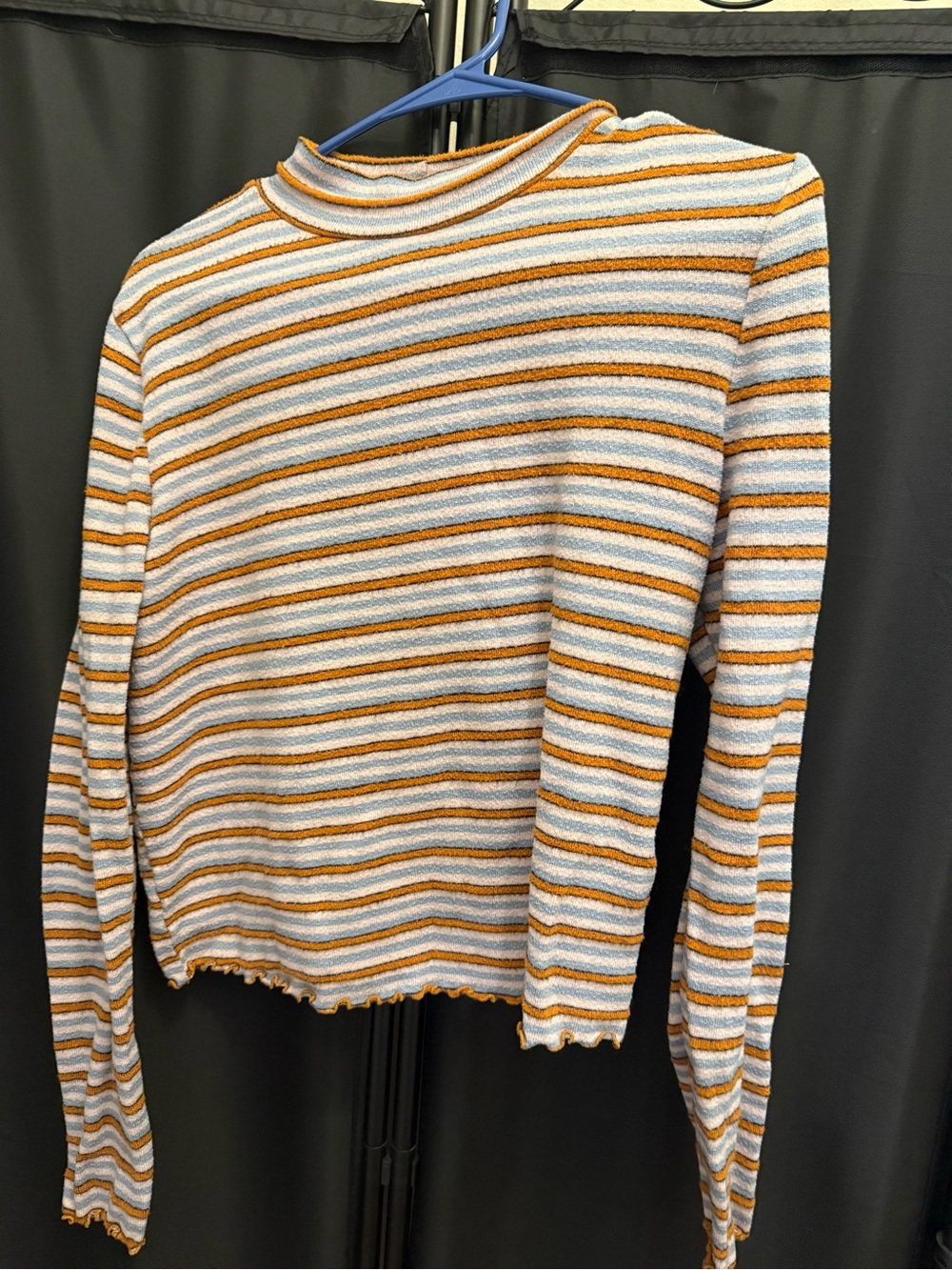 Striped Long-Sleeve Mock Neck Sweater in White and Mustard